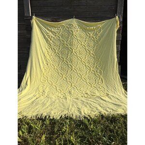 Vintage 50's Butter Yellow Fringed Cotton Chenille Bedspread Fringe 89x97"